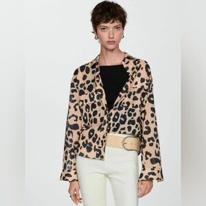 Mango Leopard Print Women's Cropped Button Up